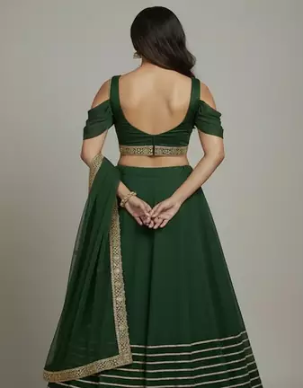 Deep Green Lehenga with Embroidered Borders