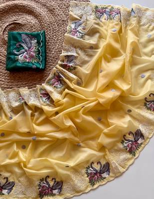 Yellow Color Crystal Tissue Silk Embroidered Saree 2