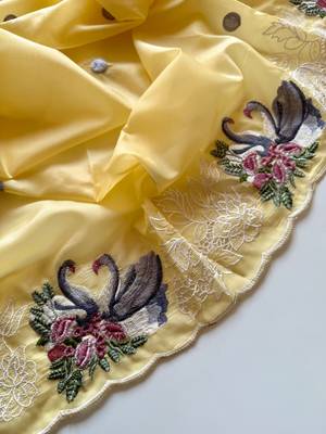 Yellow Color Crystal Tissue Silk Embroidered Saree 3