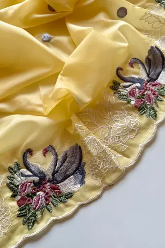 Yellow Color Crystal Tissue Silk Embroidered Saree