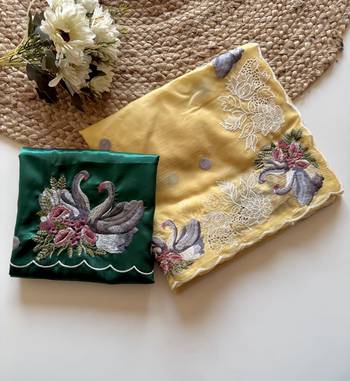Yellow Color Crystal Tissue Silk Embroidered Saree 4