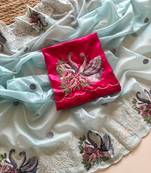 Blue Color Crystal Tissue Silk Embroidered Saree