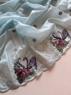 Blue Color Crystal Tissue Silk Embroidered Saree 3