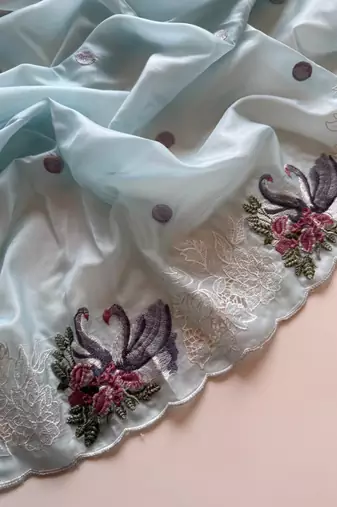 Blue Color Crystal Tissue Silk Embroidered Saree