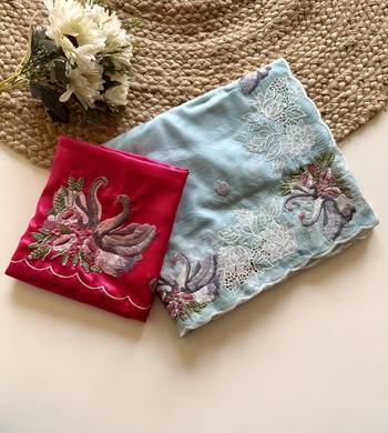 Blue Color Crystal Tissue Silk Embroidered Saree 4