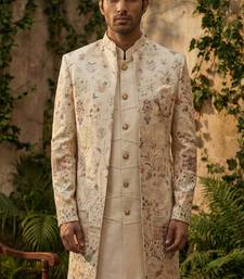 Ivory thread and sequins embroidered indowestern