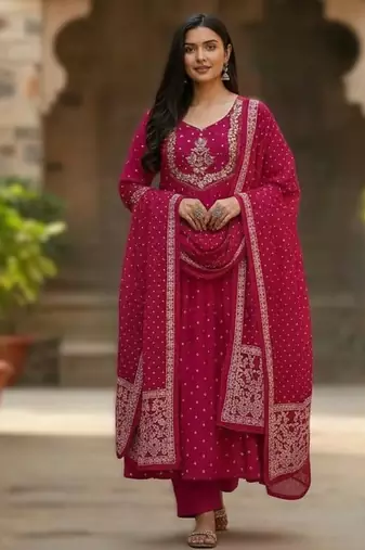 pink elegant embroidered cotton suit with printed dupatta 