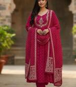 pink elegant embroidered cotton suit with printed dupatta 