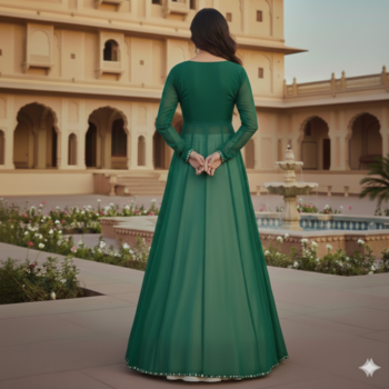 Green and Ivory Long Anarkali Lehenga 2