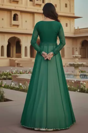 Green and Ivory Long Anarkali Lehenga