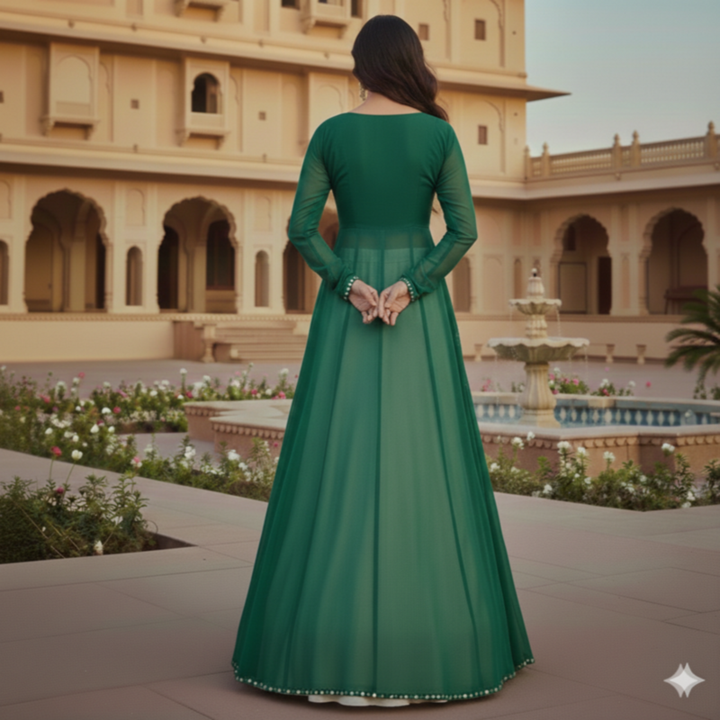 Green and Ivory Long Anarkali Lehenga