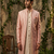 Peach thread and cutdana embroidered indowestern