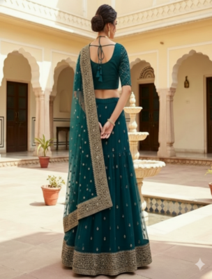 Teal Green Embroidered Lehenga with Dupatta 2