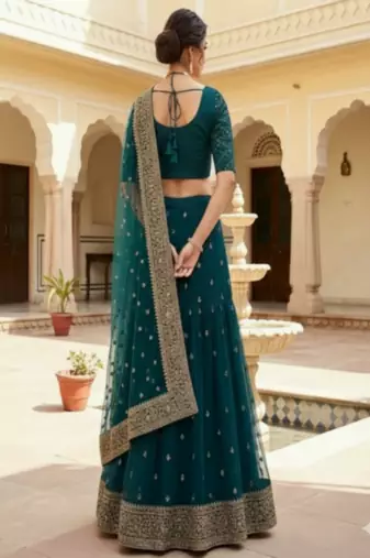 Teal Green Embroidered Lehenga with Dupatta