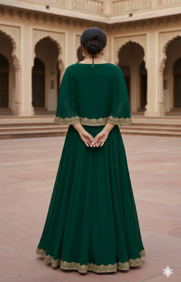 Emerald Green indowestern cape style lehenga 2