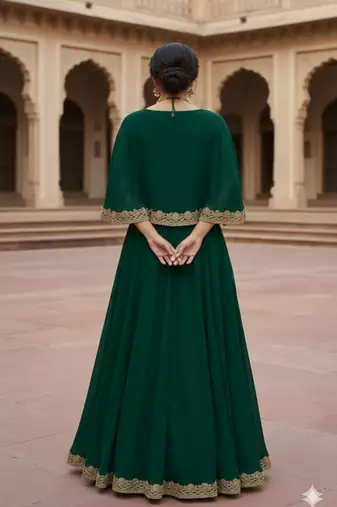 Emerald Green indowestern cape style lehenga