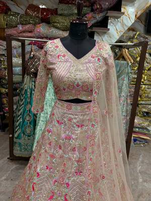 Light Pink Color Embroidery Sequins Work Butterfly Net Lehenga Choli Dupatta Set 3