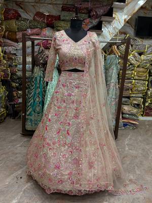 Light Pink Color Embroidery Sequins Work Butterfly Net Lehenga Choli Dupatta Set 4
