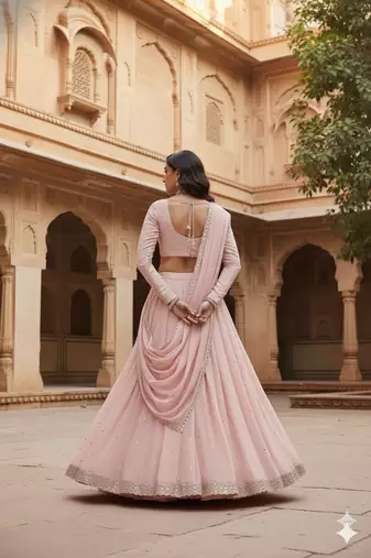Blush Pink wedding wear lehenga set with choli and dupatta