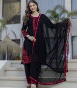 black stylish a-line georgette embroidered kurti set with dupatta