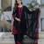 black stylish a-line georgette embroidered kurti set with dupatta