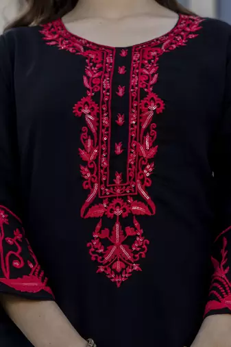 blacka-line georgette embroidered kurti set with dupatta