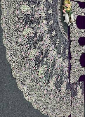 Dark Purple Color Coding Sequins Work Butterfly Net Lehenga Choli Dupatta Set 2