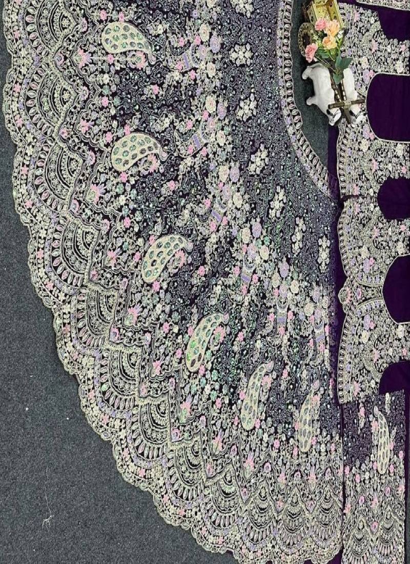 Dark Purple Color Coding Sequins Work Butterfly Net Lehenga Choli Dupatta Set