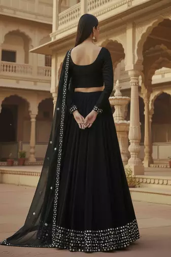 Black Embellished lehenga choli set with Dupatta