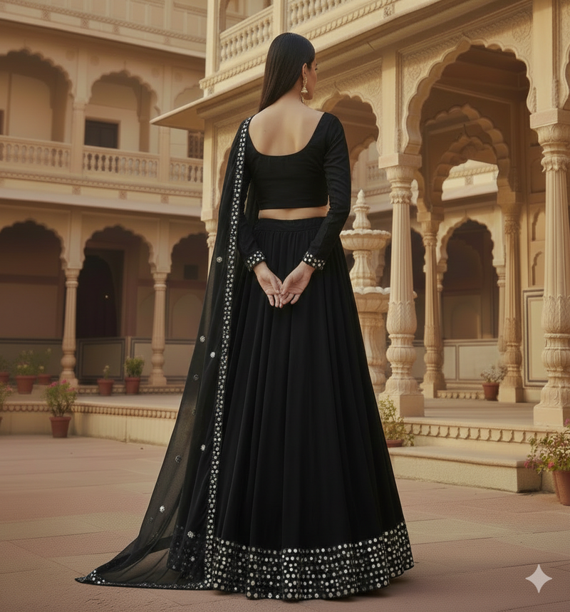 Black Embellished lehenga choli set with Dupatta