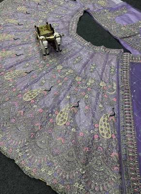 Lavender Color Coding Sequins Work Butterfly Net Lehenga Choli Dupatta Set 2