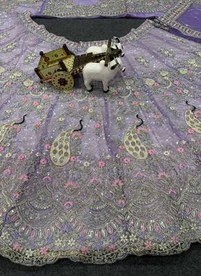 Lavender Color Coding Sequins Work Butterfly Net Lehenga Choli Dupatta Set 3