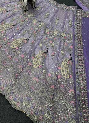 Lavender Color Coding Sequins Work Butterfly Net Lehenga Choli Dupatta Set 4