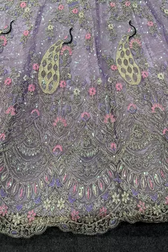 Lavender Color Coding Sequins Work Butterfly Net Lehenga Choli Dupatta Set