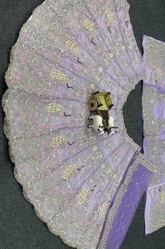 Lavender Color Coding Sequins Work Butterfly Net Lehenga Choli Dupatta Set