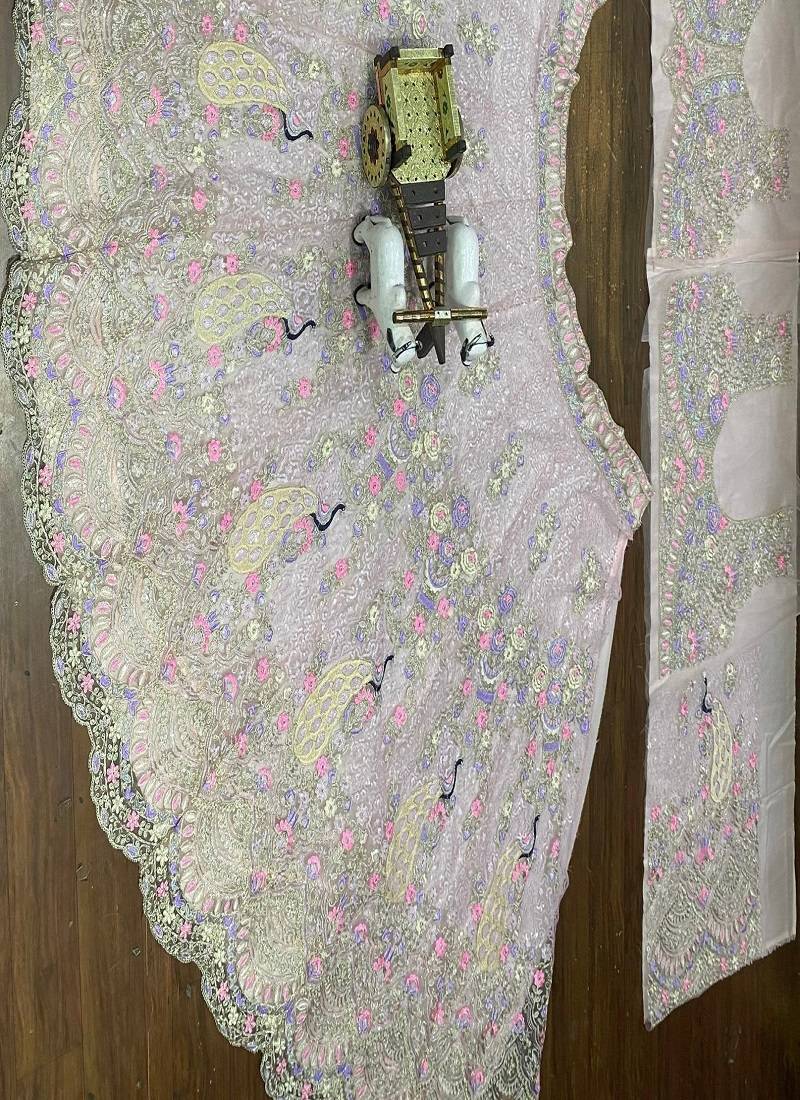 Light Pink Color Coding Sequins Work Butterfly Net Lehenga Choli Dupatta Set