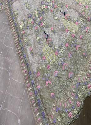Light Pink Color Coding Sequins Work Butterfly Net Lehenga Choli Dupatta Set 4