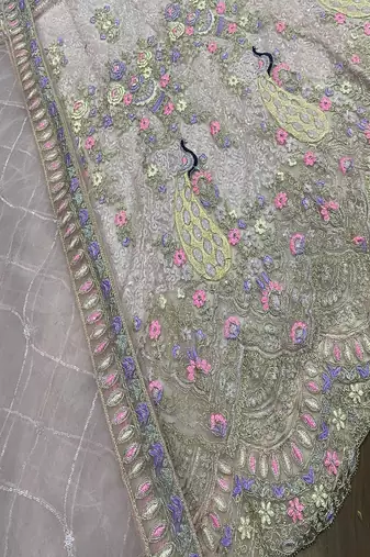 Light Pink Color Coding Sequins Work Butterfly Net Lehenga Choli Dupatta Set
