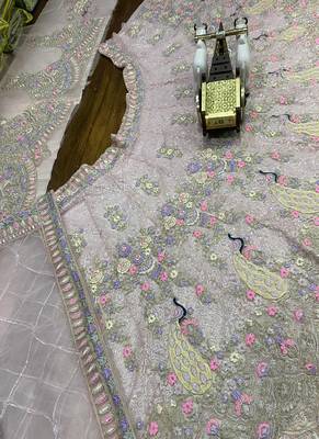 Light Pink Color Coding Sequins Work Butterfly Net Lehenga Choli Dupatta Set 5