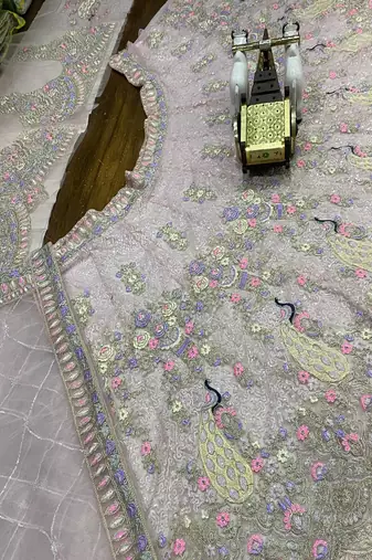 Light Pink Color Coding Sequins Work Butterfly Net Lehenga Choli Dupatta Set