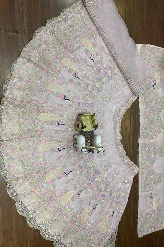 Light Pink Color Coding Sequins Work Butterfly Net Lehenga Choli Dupatta Set
