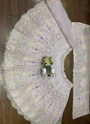 Light Pink Color Coding Sequins Work Butterfly Net Lehenga Choli Dupatta Set 1