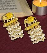 Gold plated meenakari yellow elephant tassel earrings
