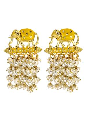 Gold plated meenakari yellow elephant tassel earrings 2