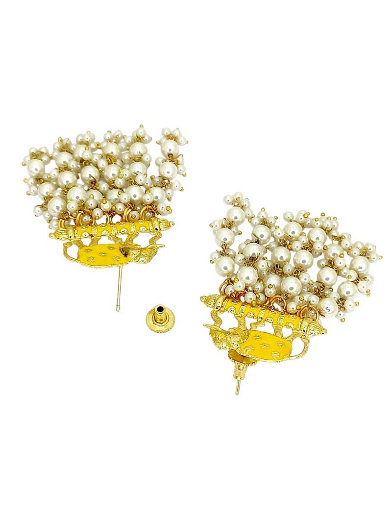 Gold plated meenakari yellow elephant tassel earrings