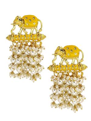 Gold plated meenakari yellow elephant tassel earrings 4