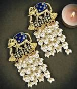 Gold plated meenakari navy blue elephant tassel earrings