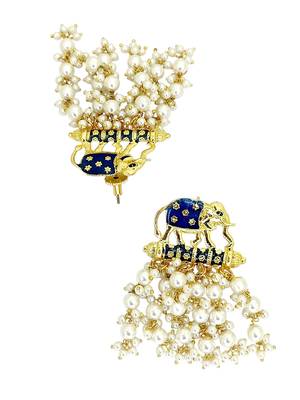 Gold plated meenakari navy blue elephant tassel earrings 3