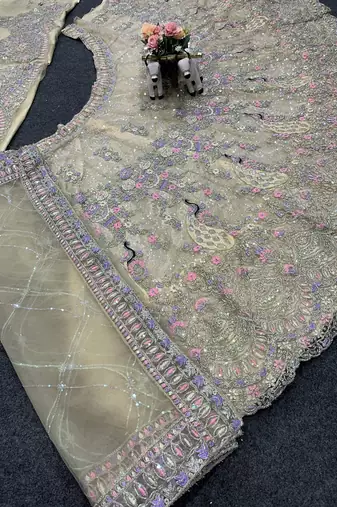 Light Yellow Color Coding Sequins Work Butterfly Net Lehenga Choli Dupatta Set