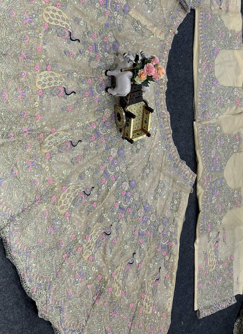 Light Yellow Color Coding Sequins Work Butterfly Net Lehenga Choli Dupatta Set